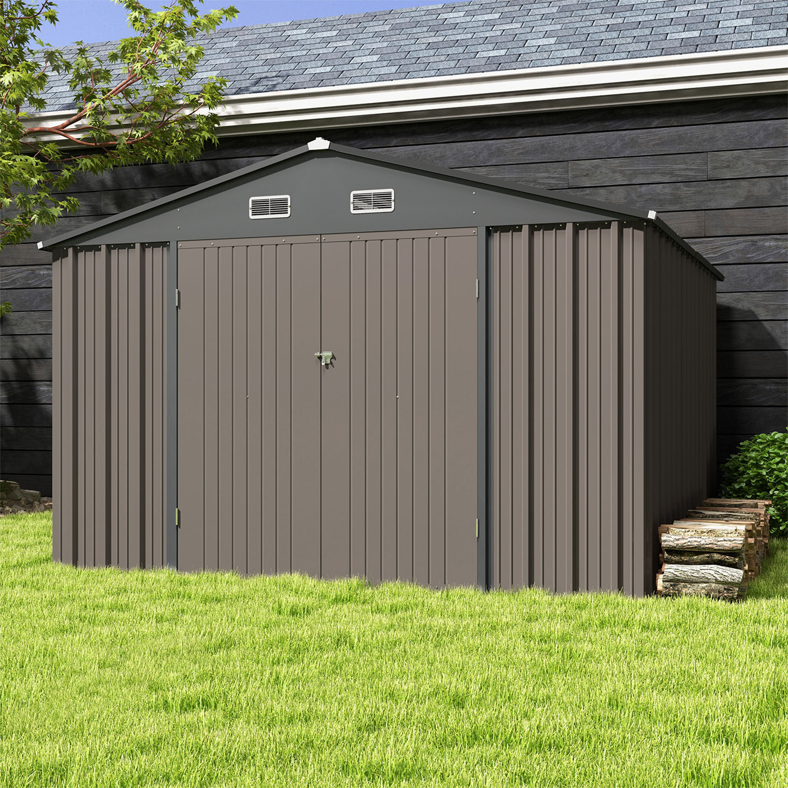 Patiowell 10 x 10 Metal Outdoor Storage Shed with Sloping Roof and 